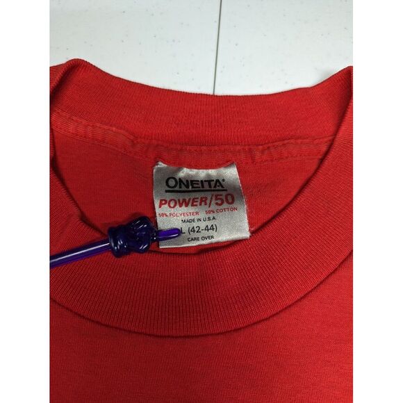 Vintage 1990 London Paris Rome Roswell T Shirt‎ Red Oneita Size L 42-44 GA USA - Picture 6 of 13